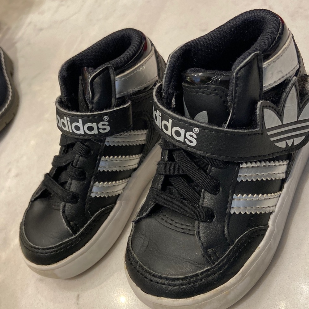 Adidas high top kids shoes black and silver